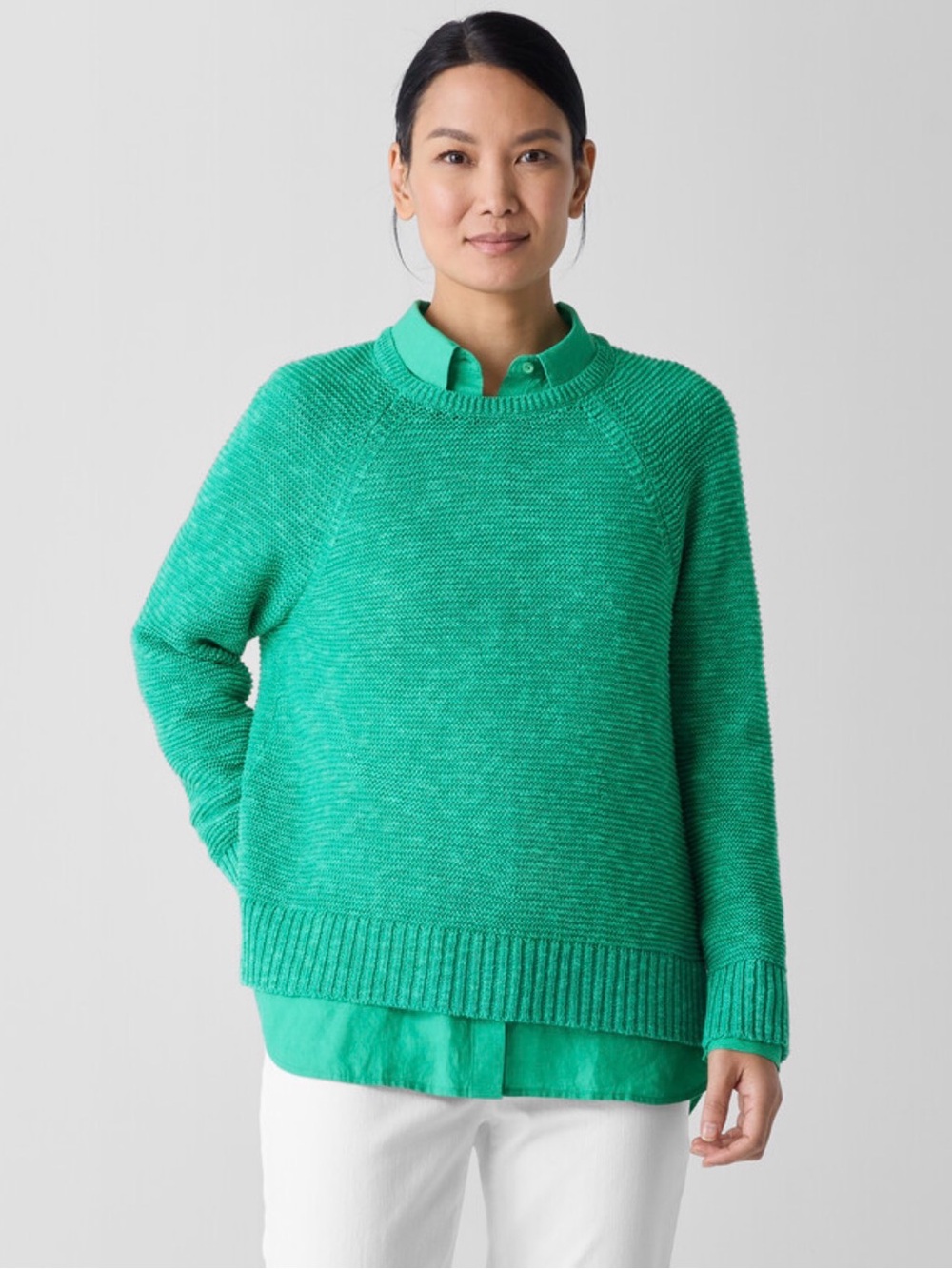 Eileen Fisher Organic Linen Cotton Slub Crew Neck Top